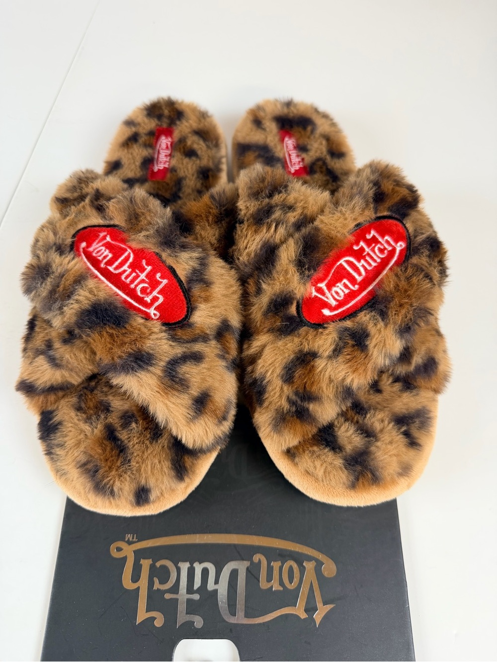 Von Dutch Leopard Faux Fur Slide Slippers NWT XL 11/12